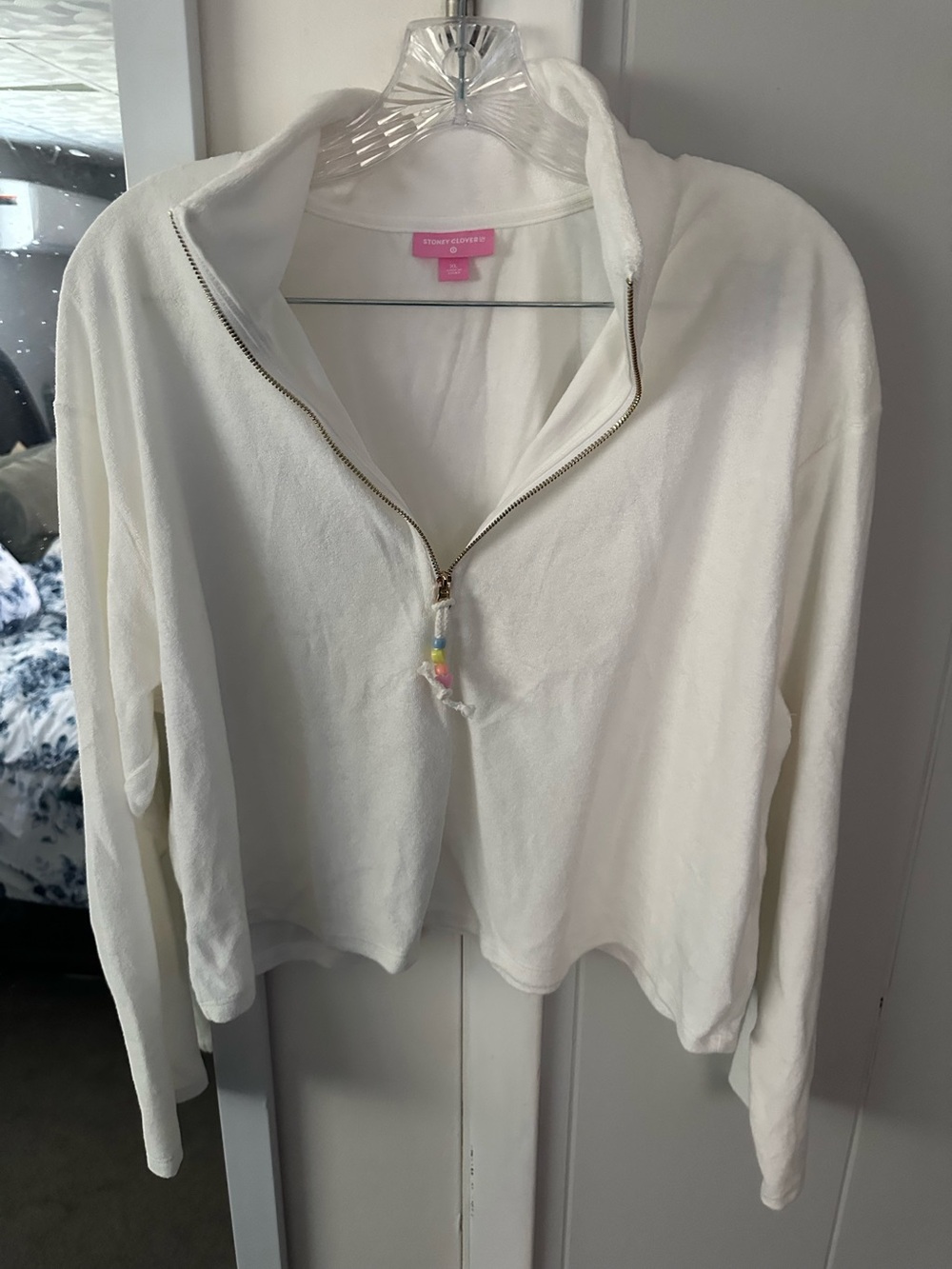 Stoney Clover Lane White Half-Zip Pullover with Tassel